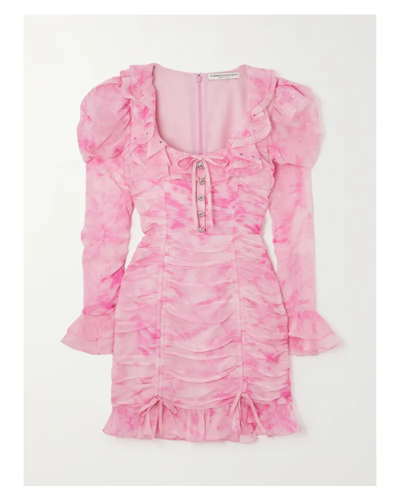 Alessandra Rich Minikleid Aus Seiden-georgette Mit Batikmuster Und Verzierungen - Pink Pink