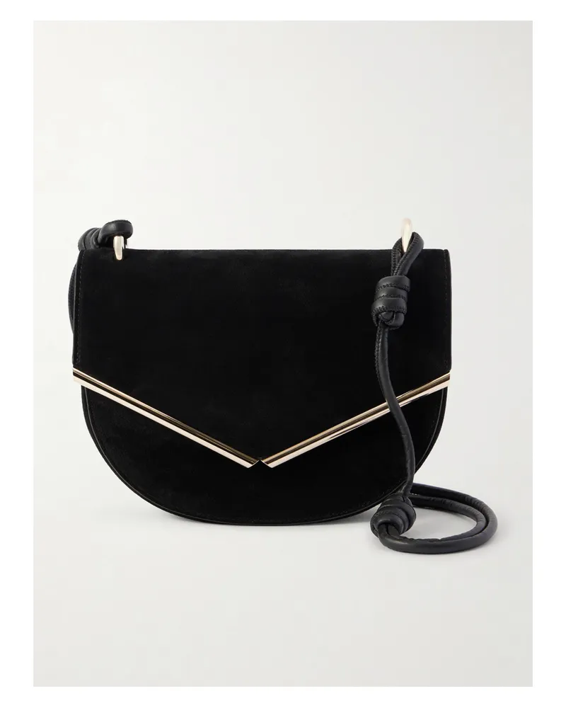 Aquazzura Galerie Leather-trimmed Suede Shoulder Bag - Black Black