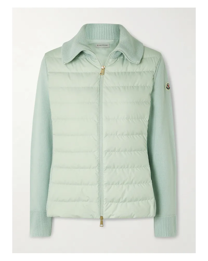 Moncler Wool And Padded Quilted Shell Down Cardigan - Green Green