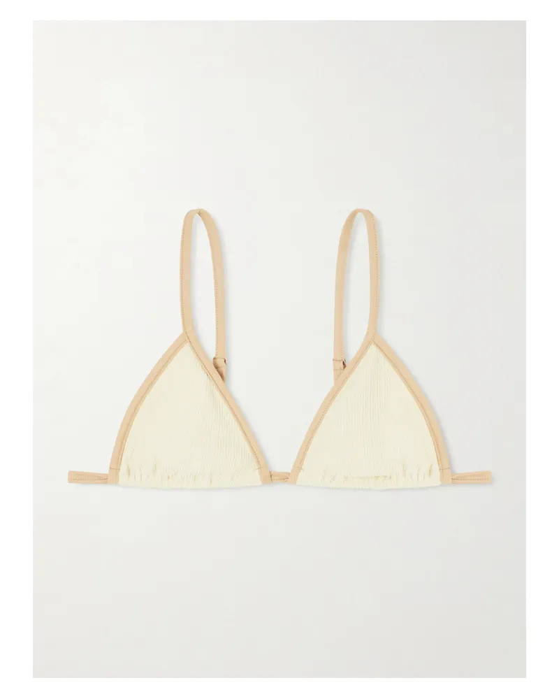 Johanna Ortiz Playa Del Río Shell-embellished Seersucker Triangle Bikini Top - Neutrals Neutrals