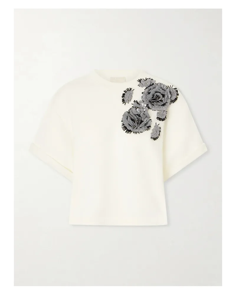 Ulla Johnson Embellished Cotton-jersey T-shirt - Neutrals Neutrals