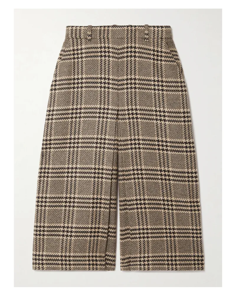 Saint Laurent Shorts Mit Weitem Bein Aus Tweed Aus Einer Seiden-kaschmirmischung Mit Glencheck-muster - Braun Braun