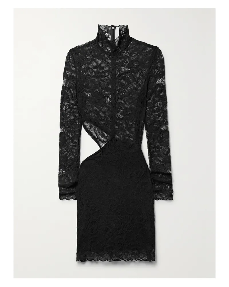 Fleur Du Mal Minikleid Aus Schnurgebundener Spitze Mit Stehkragen Und Cut-out - Schwarz Schwarz