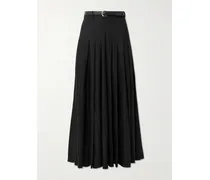 Maxirock Aus Twill Mit Falten Und Ledergürtel - Schwarz