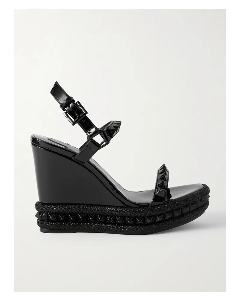 Christian Louboutin Pyraclou 110 Studded Leather Wedge Sandals - Black Black