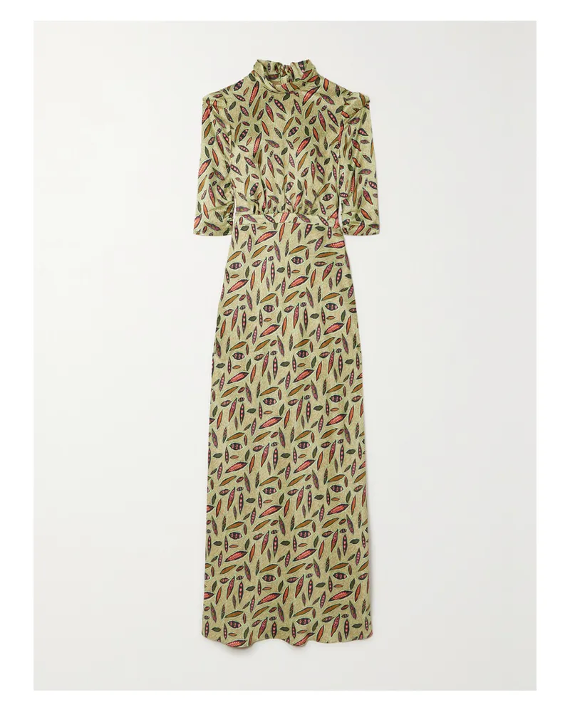 Saloni Adele Maxikleid Aus Bedrucktem Seidensatin - Grün Grün