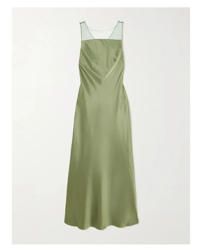 Ralph Lauren Open-back Tulle-trimmed Satin Maxi Dress - Green Green