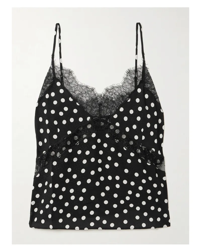 Anine Bing Amelie Top Aus Crêpe-jacquard Mit Polka-dots Und Spitzenbesatz - Schwarz Schwarz
