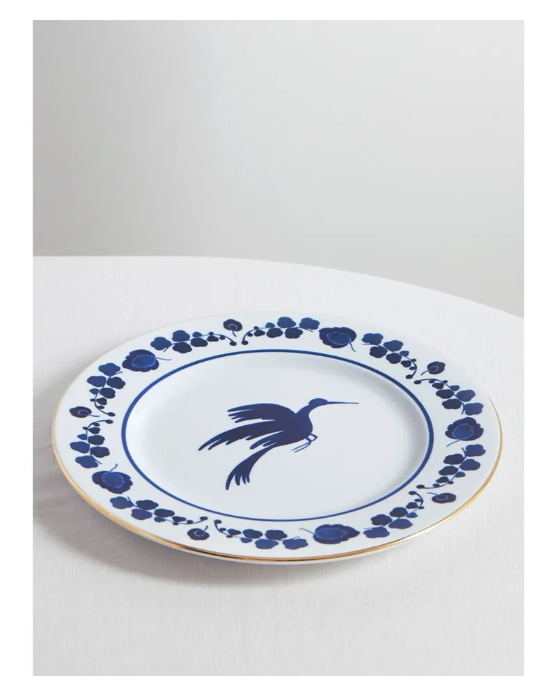 La DoubleJ 31 Cm Platzteller Aus Bemaltem Porzellan Mit Vergoldetem Detail - Blau Blau