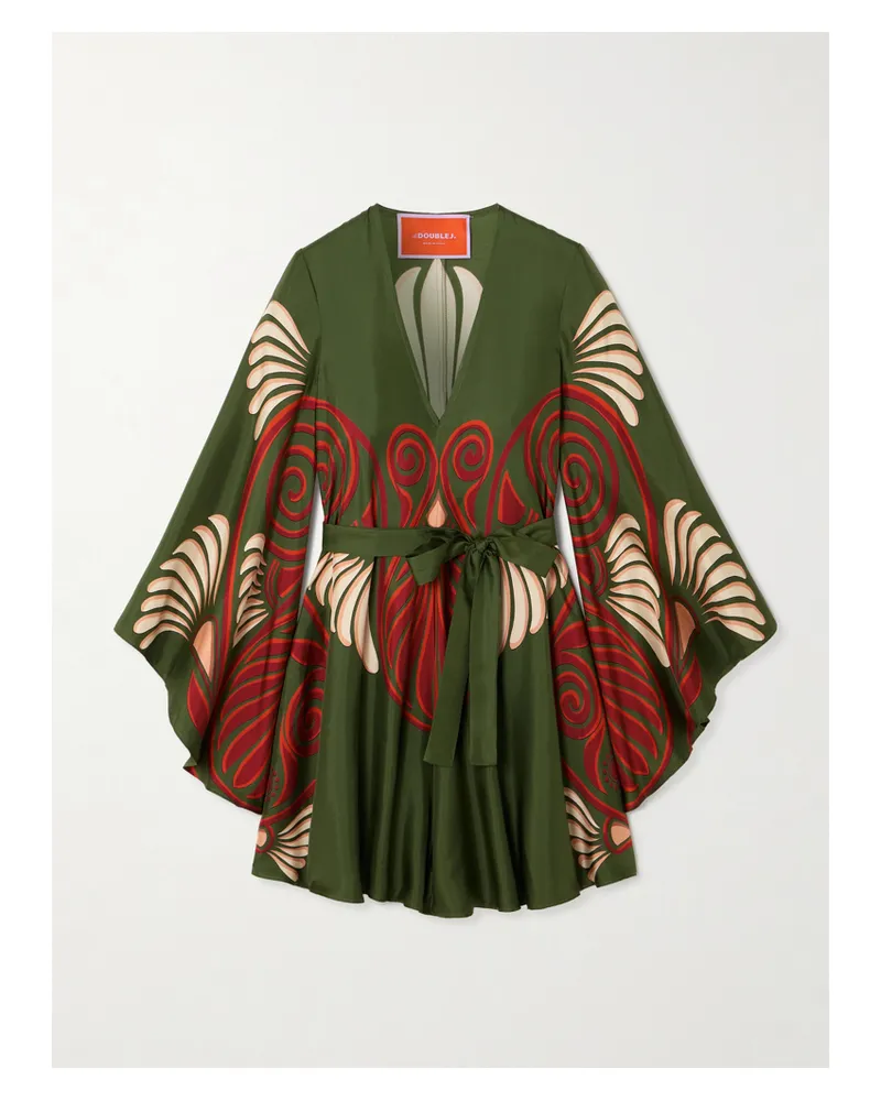 La DoubleJ Magnifico Minikleid Aus Seide Mit Raffungen Und Blumenprint - Grün Grün