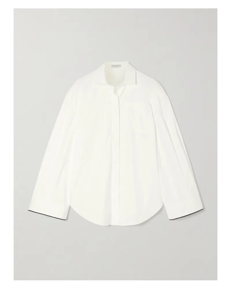 Brunello Cucinelli Oversized-hemd Aus Popeline Aus Einer Baumwollmischung Mit Zierperlen - Weiß Weiß