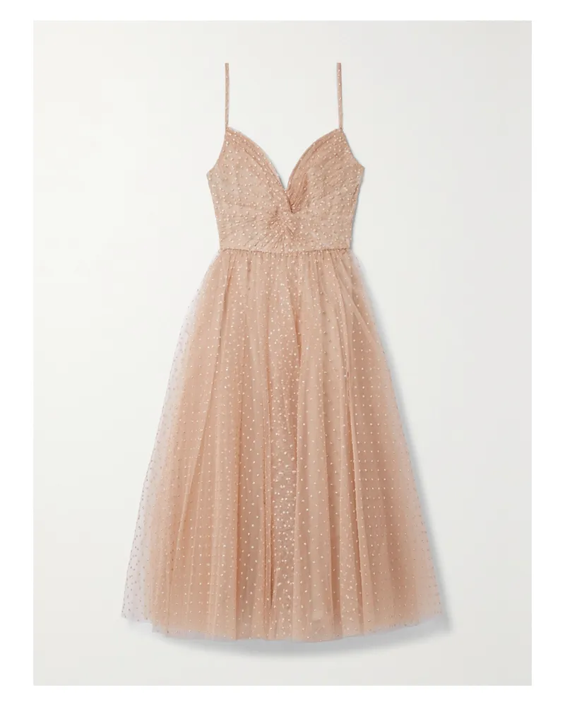 Monique Lhuillier Midikleid Aus Tüll Mit Glitter-finish Und Raffungen - Neutral Neutral