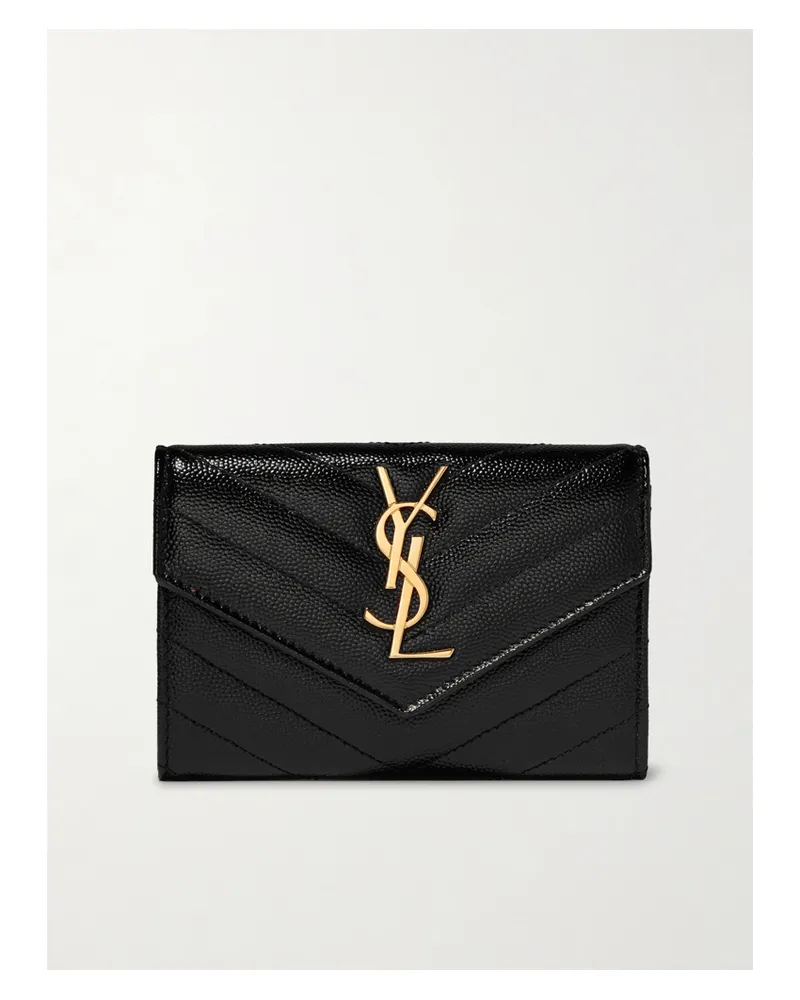Saint Laurent Monogramme Envelope Quilted Textured-leather Wallet - Black Black