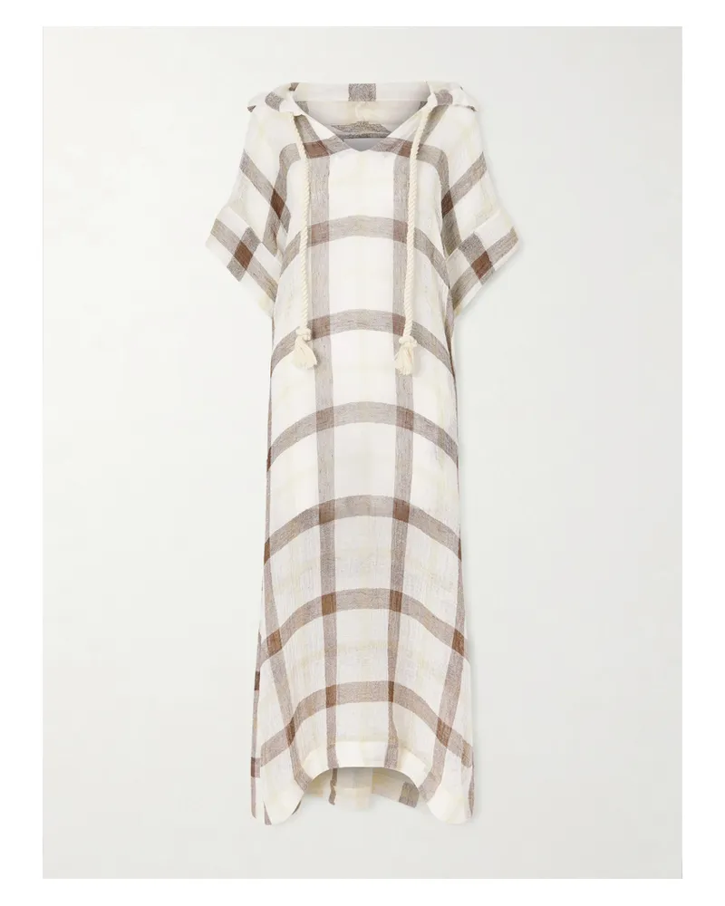 Lisa Marie Fernandez Hooded Checked Linen-blend Crepon Kaftan - Multi Multi