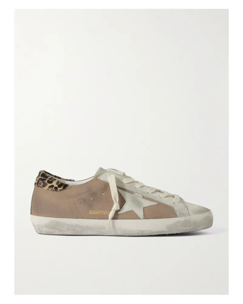 Golden Goose Super-star Sneakers Aus Nubukleder Und Veloursleder Mit Kalbshaarbesatz In Distressed-optik - Braun Braun