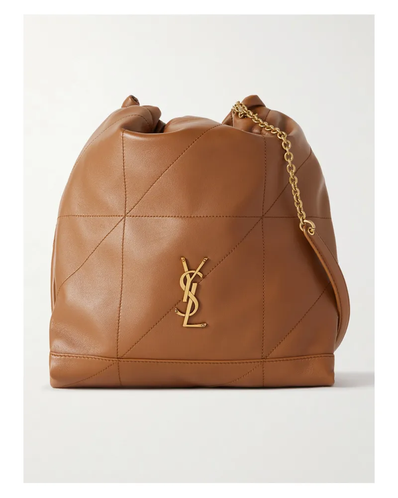 Saint Laurent Jamie Embellished Quilted Leather Shoulder Bag - Brown Brown