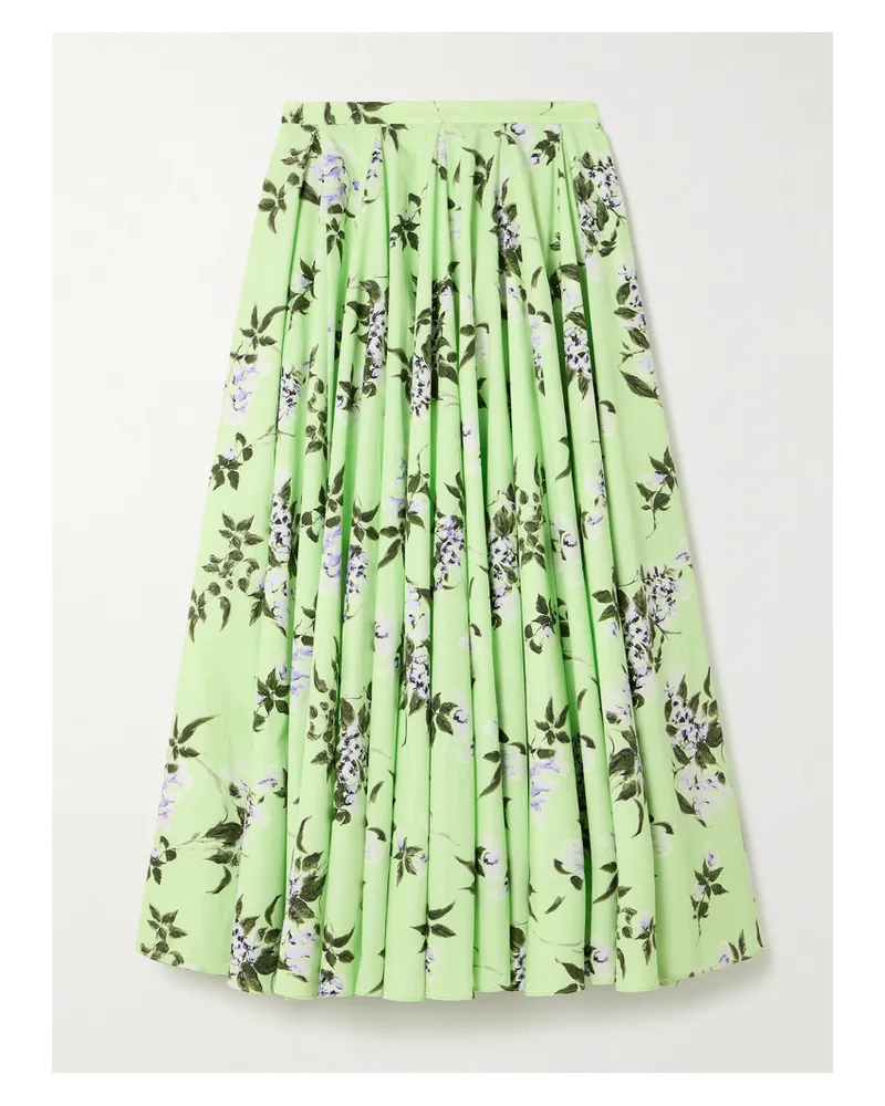 EMILIA WICKSTEAD Rhea Floral-print Cotton-poplin Midi Skirt - Green Green