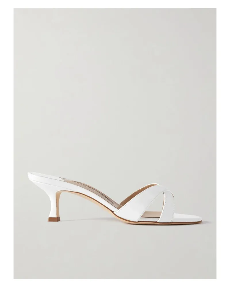 Manolo Blahnik Callamu 50 Mules Aus Lackleder - Weiß Weiß