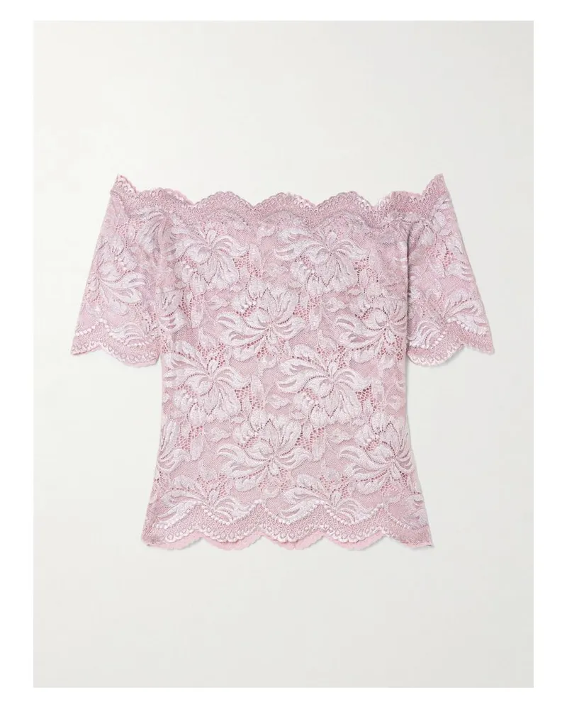 Paco Rabanne Schulterfreies Top Aus Stretch-spitze In Metallic-optik - Pink Pink