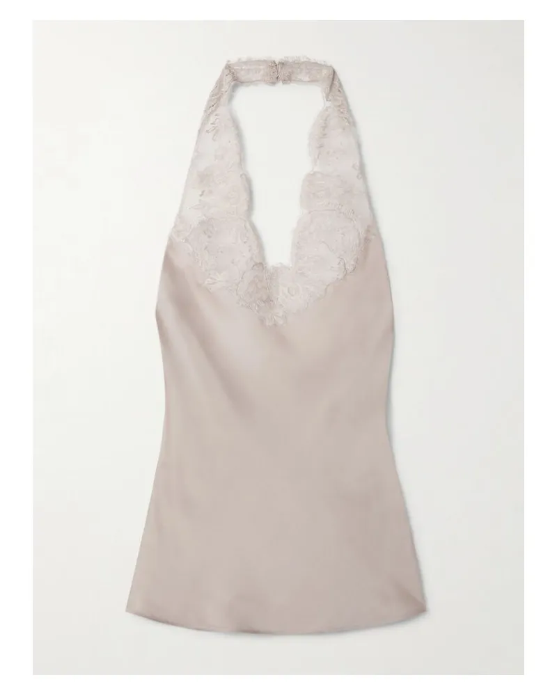 Saint Laurent Neckholder-oberteil Aus Seide Mit Spitzenbesatz - Pink Pink
