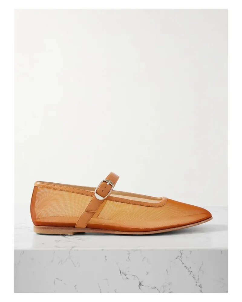 Le Monde Béryl Mary-jane-ballerinas Aus Mesh Mit Lacklederbesätzen - Braun Braun