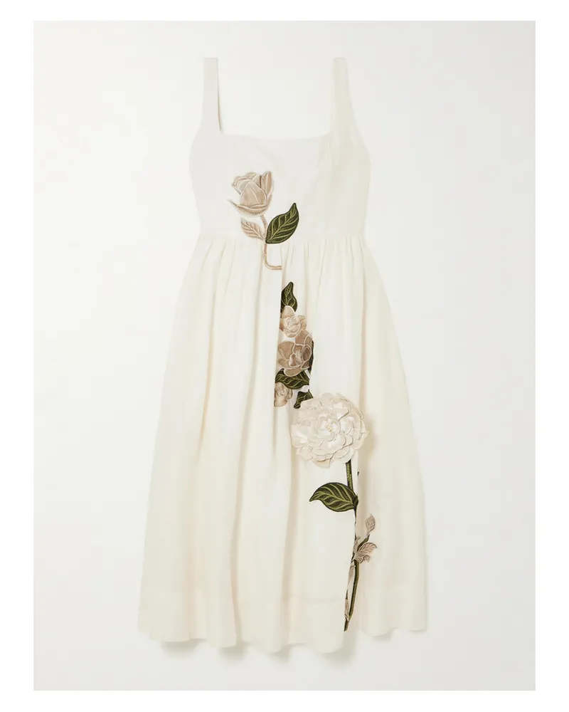 AGUA BENDITA Miramar Gardenia Midikleid Aus Leinen Mit Applikationen - Weiß Weiß