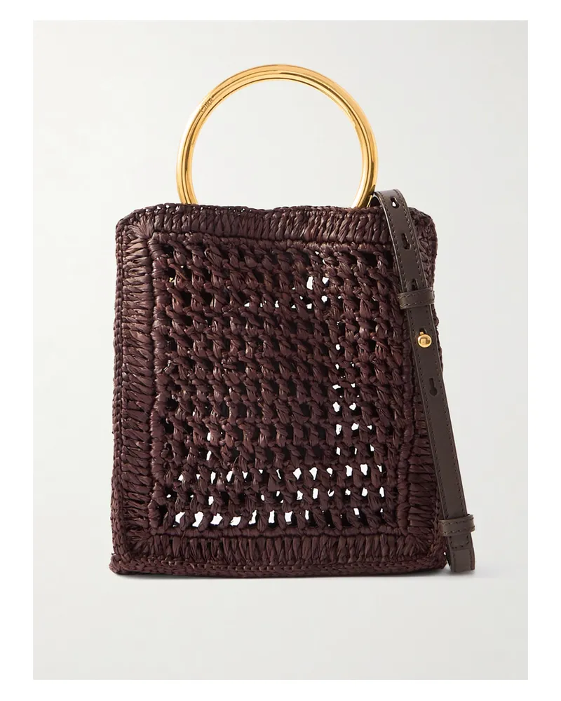 Chloé Summer Banana Small Leather-trimmed Woven Raffia Tote Bag - Brown Brown