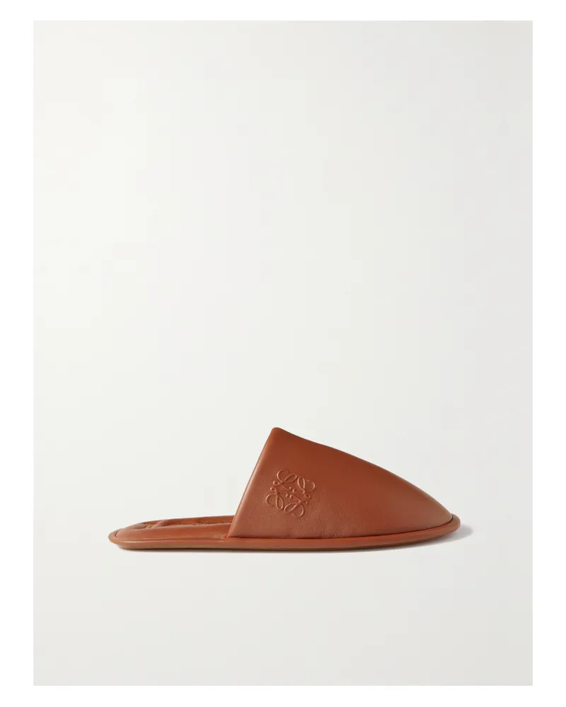 Loewe Slippers Aus Leder Mit Logoprägung - Braun Braun