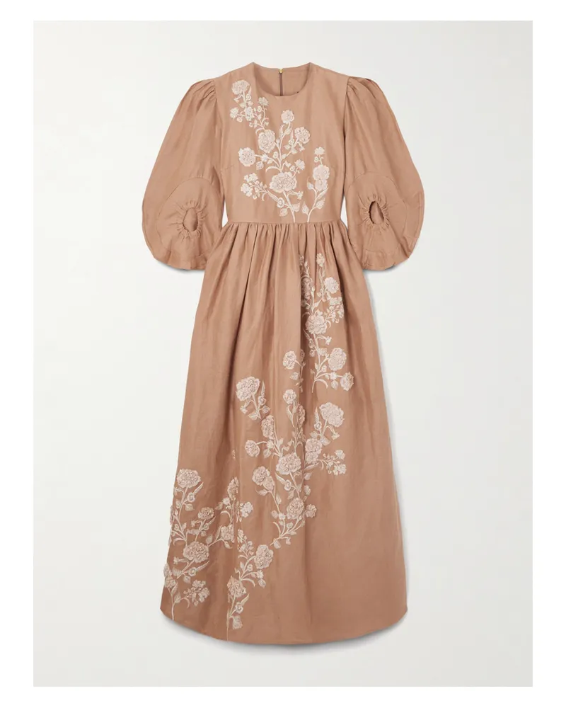AGUA BENDITA Raquel Maxikleid Aus Leinen Mit Stickereien - Neutral Neutral