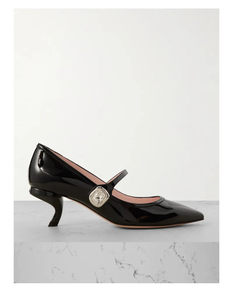 Roger Vivier Virgule 55 Mary-jane-pumps Aus Lackleder Mit Kristallen - Schwarz Schwarz