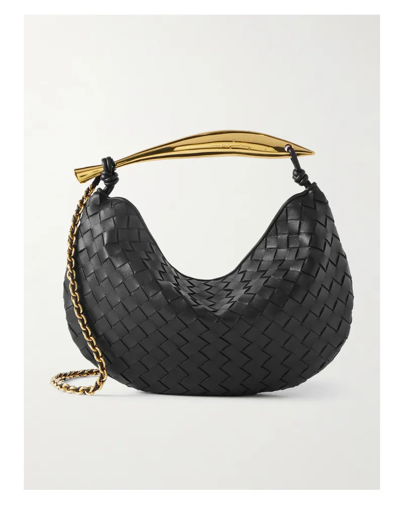 Bottega Veneta Sardine With Chain Small Intrecciato Leather Shoulder Bag - Black Black
