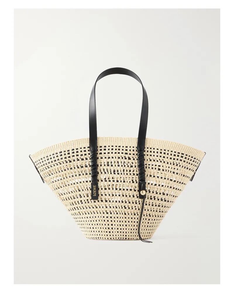 Loewe Paula's Ibiza Leather-trimmed Iraca Tote - Neutrals Neutrals