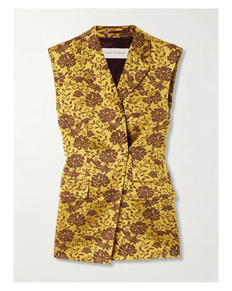 Dries van Noten Asymmetrische Weste Aus Satin Mit Jacquard-muster - Gelb Gelb