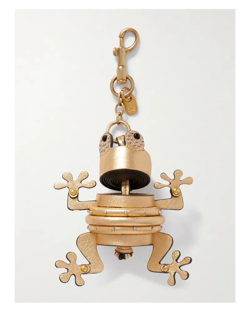 Anya Hindmarch Frog Goldfarbener Schlüsselanhänger Aus Metallic-leder Mit Nieten Gold