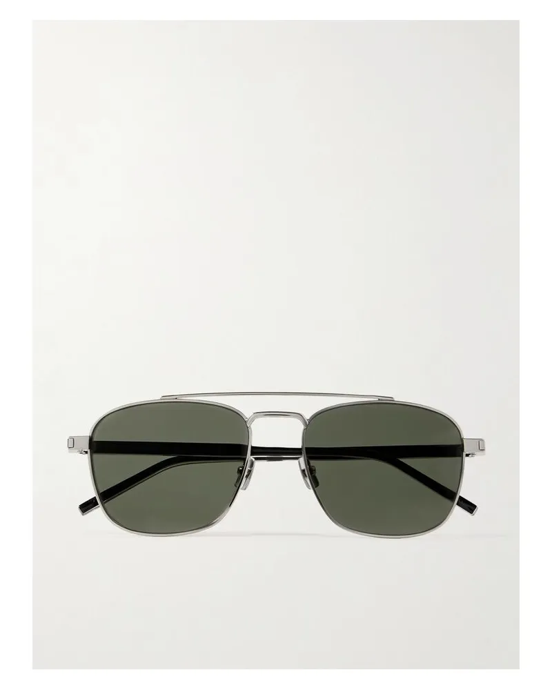 Saint Laurent Pilotensonnenbrille Aus Azetat Mit Silberfarbenen Details Silber