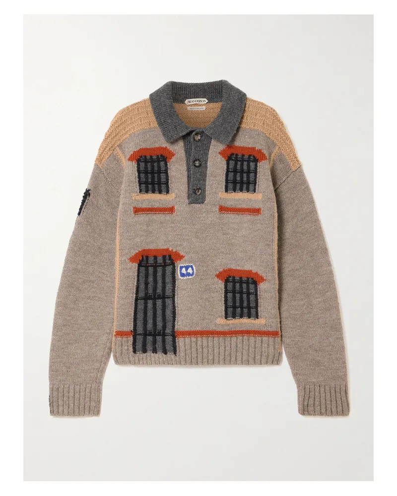 J.W.Anderson Intarsia-knit Wool Polo Sweater - Neutrals Neutrals