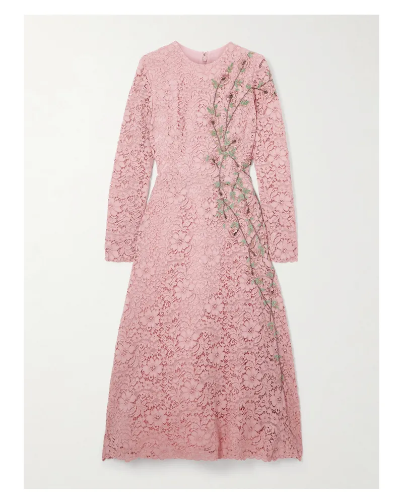 COSTARELLOS Marlena Midikleid Aus Schnurgebundener Spitze Mit Verzierungen - Pink Pink