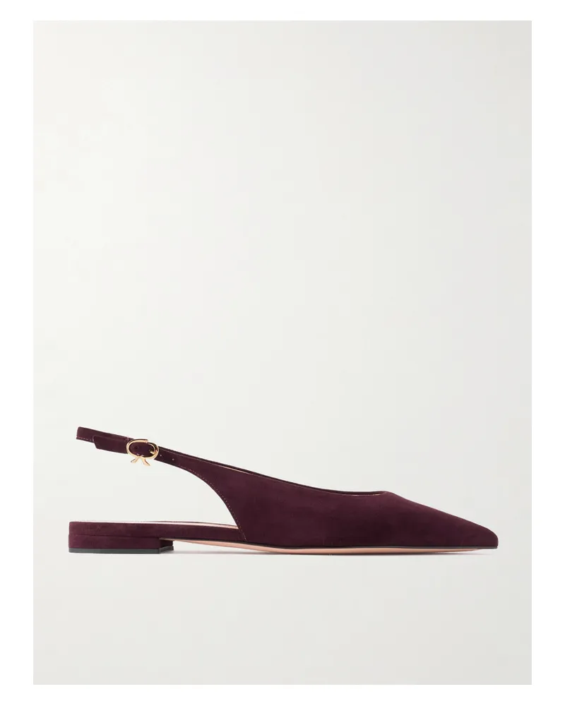 Gianvito Rossi Robbie Flache Slingback-schuhe Aus Veloursleder Mit Schnallen - Burgunder Burgunder