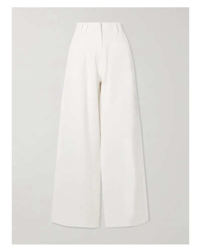 Emporio Sirenuse Annisa Pleated Ramie And Linen-blend Wide-leg Pants - White White