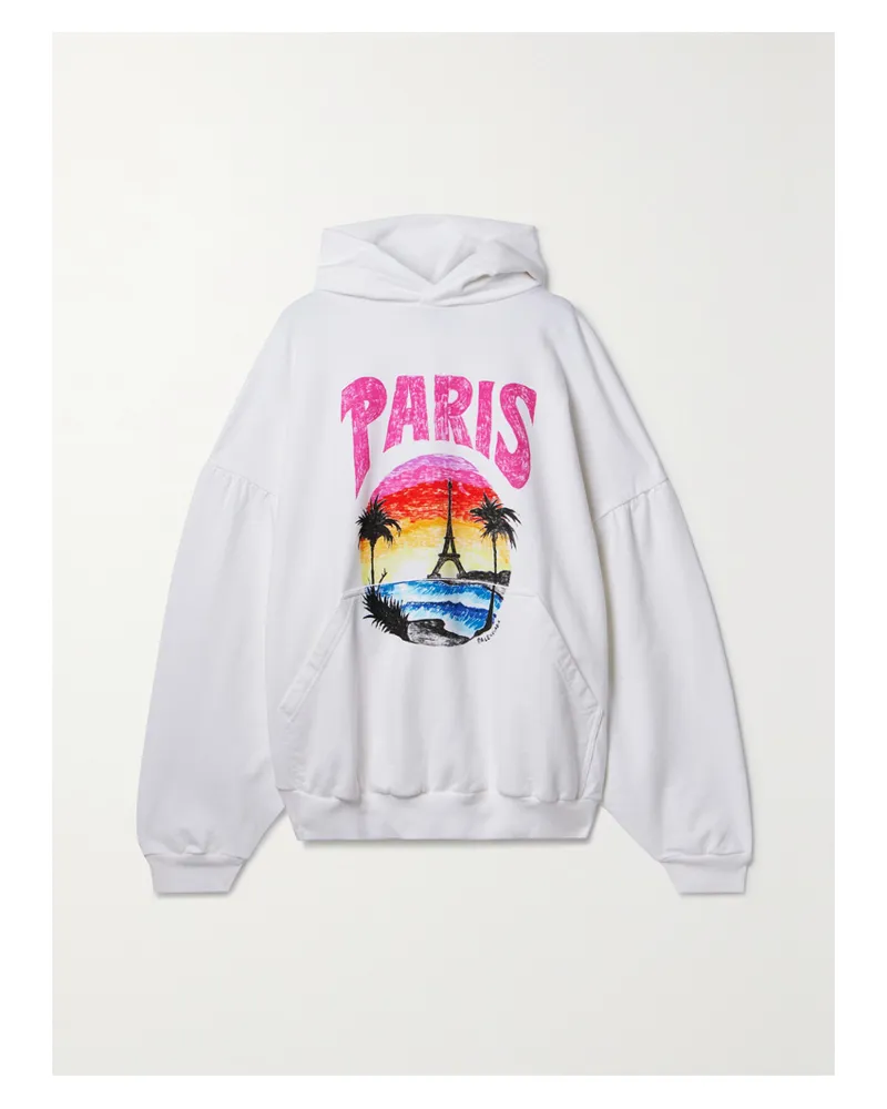 Balenciaga Oversized-hoodie Aus Baumwoll-jersey Mit Print - Weiß Weiß