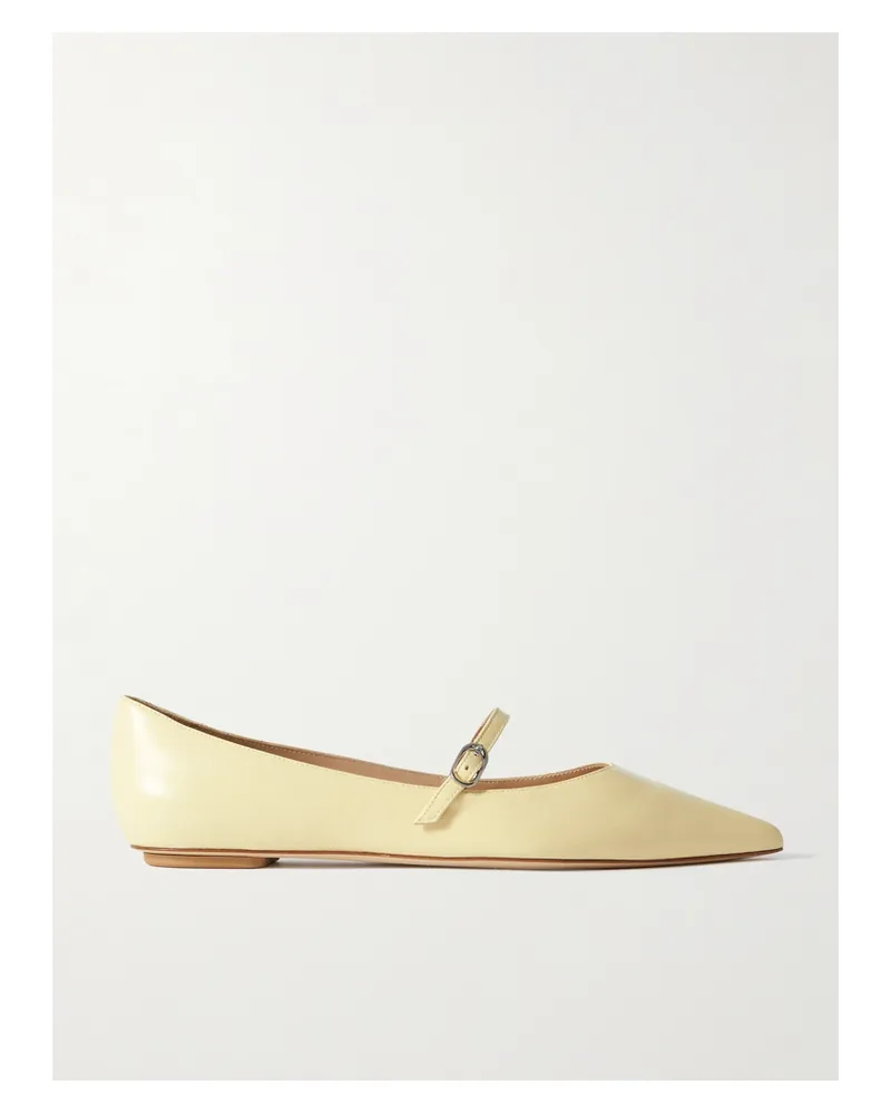 Stuart Weitzman Emilia Leather Mary Jane Point-toe Flats - Yellow Yellow