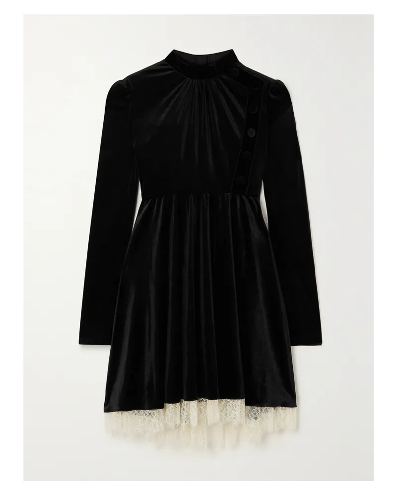 Philosophy Di Lorenzo Serafini Minikleid Aus Stretch-samt Mit Spitzenbesatz - Schwarz Schwarz