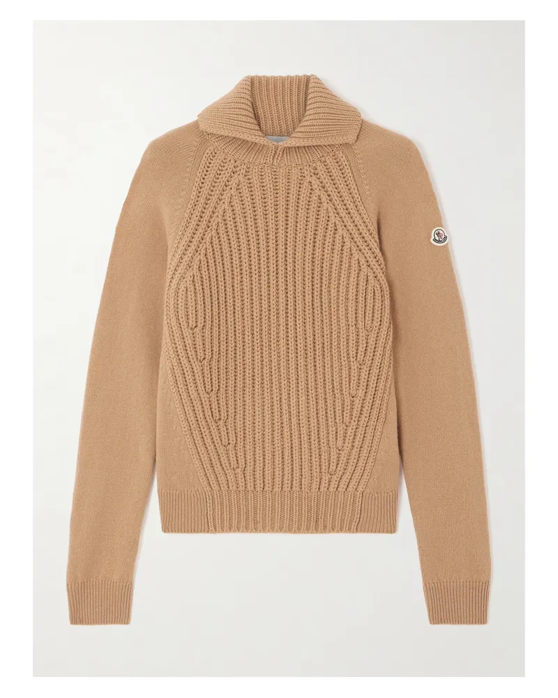 Moncler Ribbed Wool And Cashmere-blend Polo Sweater - Brown Brown