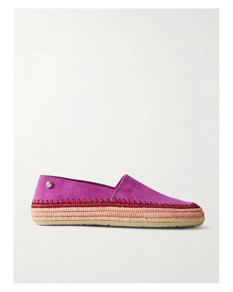 Loewe Paula's Ibiza Rio Espadrilles Aus Veloursleder Mit Raffiabastbesätzen - Pink Pink