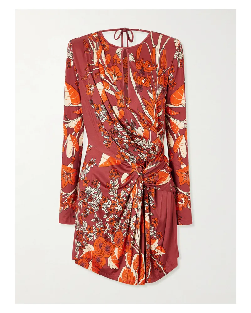 Johanna Ortiz Rainforest Canopy Open-back Draped Printed Jersey Mini Dress - Red Red