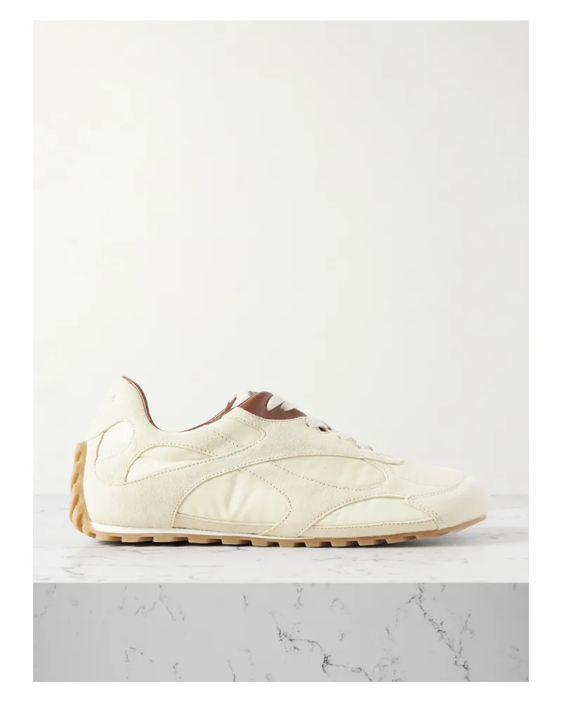Bottega Veneta Orbit Leather-trimmed Suede And Shell Sneakers - Neutrals Neutrals