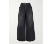 Hoch Sitzende Jeans Mit Weitem Bein Und Gürtel - Schwarz