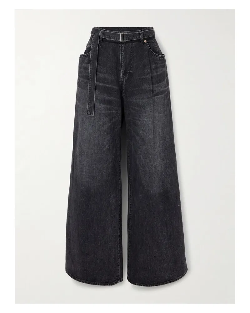 Sacai Hoch Sitzende Jeans Mit Weitem Bein Und Gürtel - Schwarz Schwarz