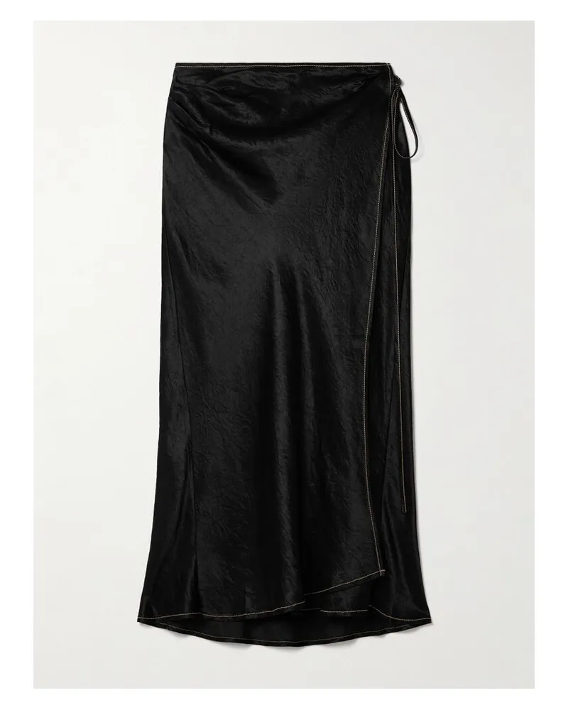 Acne Studios Midi-wickelrock Aus Satin In Knitteroptik - Schwarz Schwarz