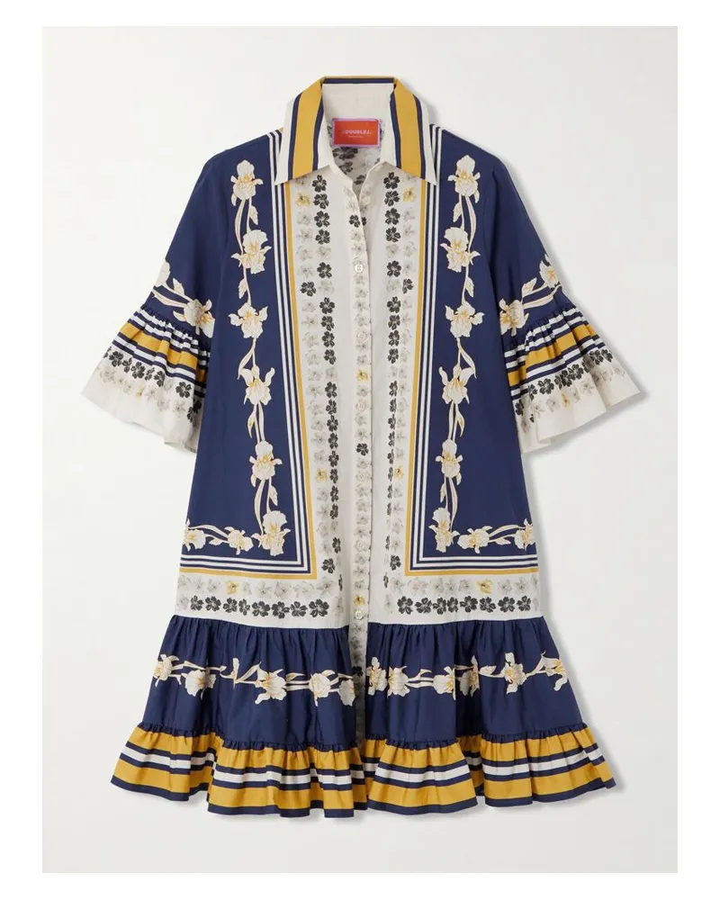 La DoubleJ Choux Mini-hemdblusenkleid Aus Bedruckter Baumwollpopeline - Blau Blau